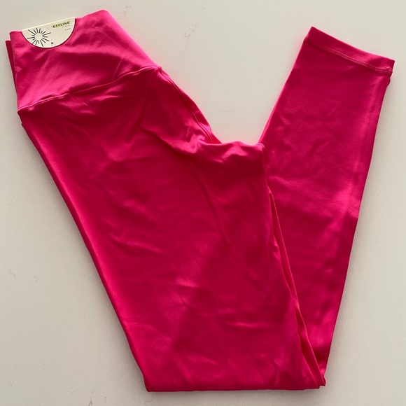 Aerie Offline Hi-Rise Crossover Real Me 7/8 Leggings, Solar Pink, Medium, NWT - Picture 2 of 7